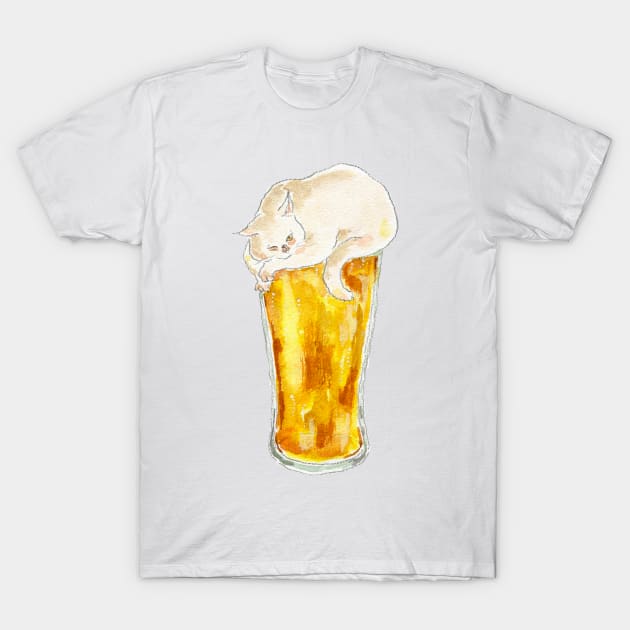 Beer Cat T-Shirt by TOCOROCOMUGI